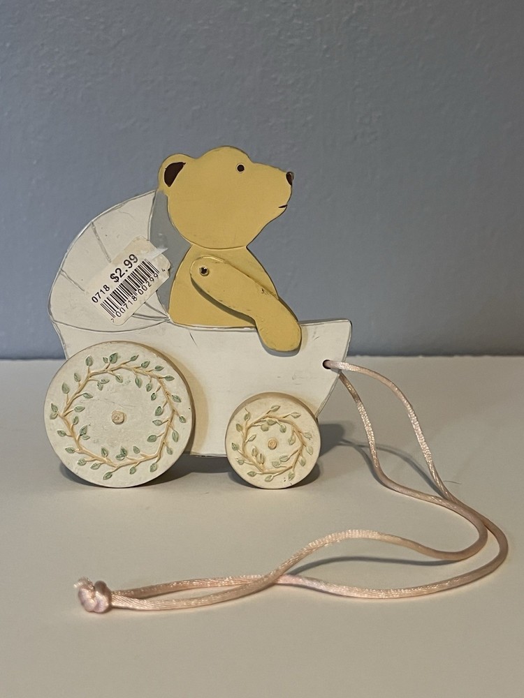 Russ Berrie Precious Keepsakes Bear In Carriage Pull Toy #16683