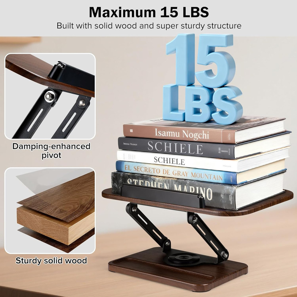 Wooden Book Stand with Light Storage Adjustable 360 Angle for Reading