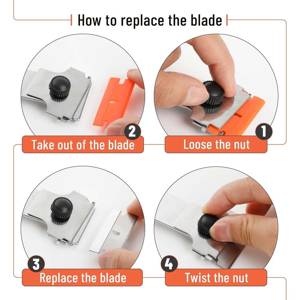 Long Handle Razor Blade Scraper, Razor Scraper with Extra 10 Metal & 10 Plastic