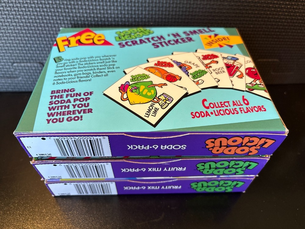 Soda Licious fruit snacks - 3 empty custom design display boxes