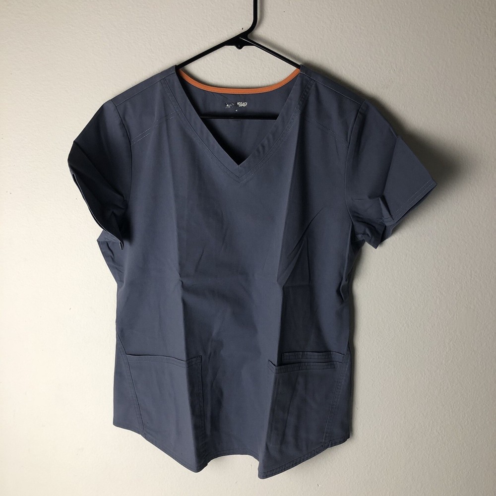 Scrubstar Women's Scrubs Set Light Gray Top and Drawstring Pants Size Medium