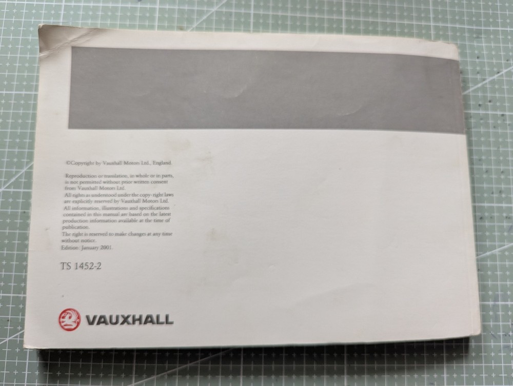 2001 Vauxhall Vectra Owners Manual Handbook