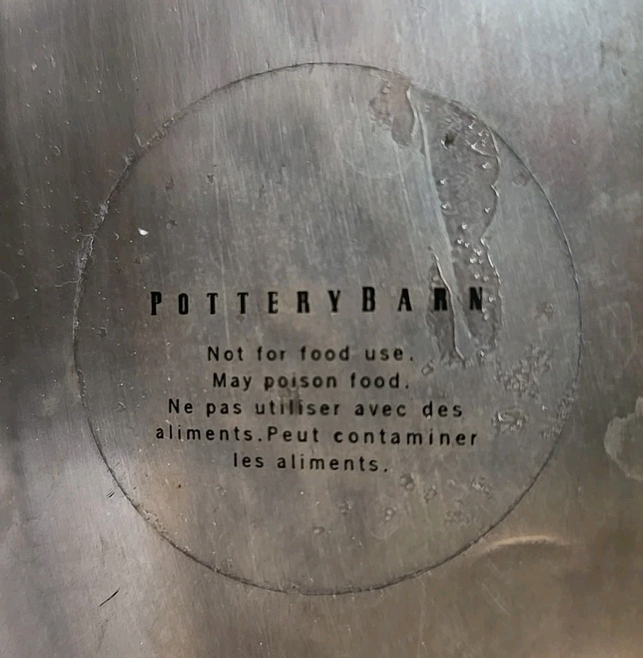 Pottery Barn Decorative Metal Container, Double Handles