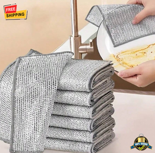 5 pcs Multipurpose Double Layer Wire Mesh Cleaning Cloths for Kitchen & Home Use