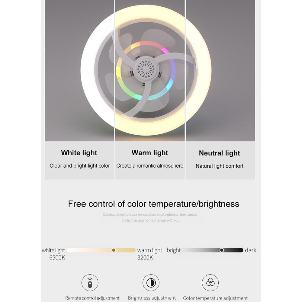 Smart Remote Control E27 LED 360° Swivel Head Modern Ceiling Fan Lights