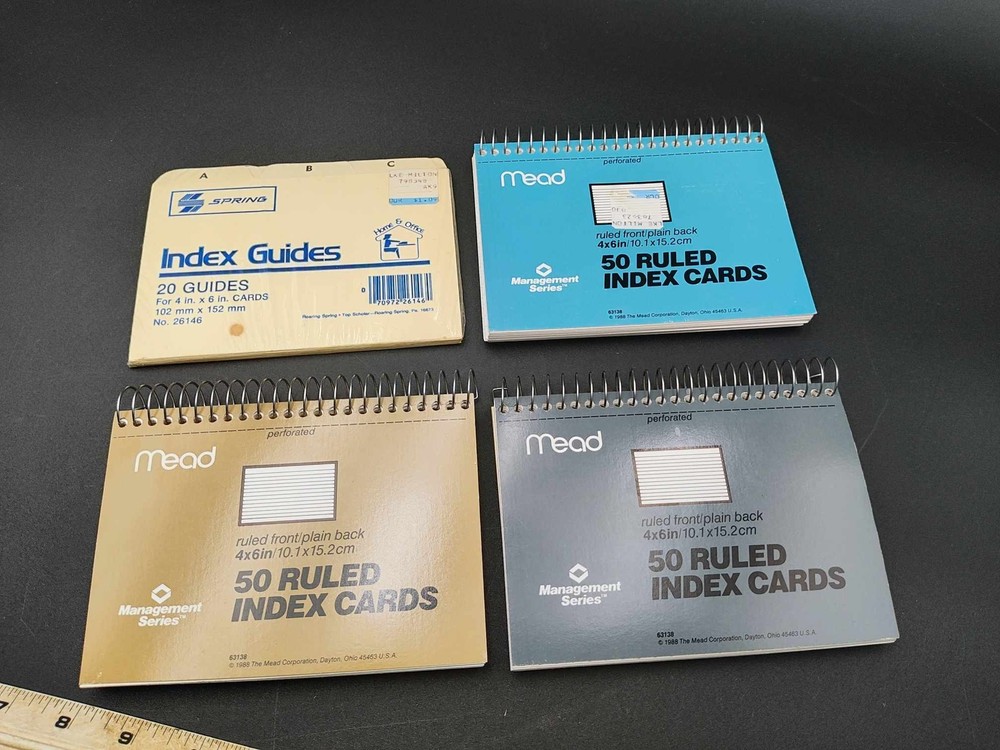 NOS 3 MEAD Wirebound 4" x 6" Index Cards (50 Each) plus Spring Index Guide Pack