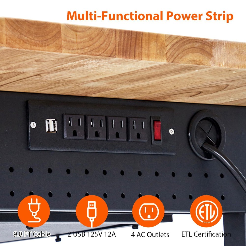 60" Workbench with Drawer Storage Adjustable Height Worktable for Garage Wheels