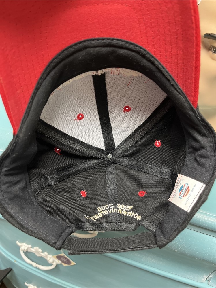 RED/BLACK CAP EMBROIDERED LOGO CONCRETE WORKS ON STRAPBACK HAT