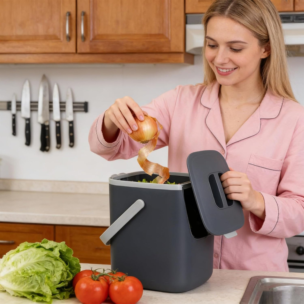 Compost Bin Kitchen Sealed Countertop Compost Bin No Filter Required 0.7Gal