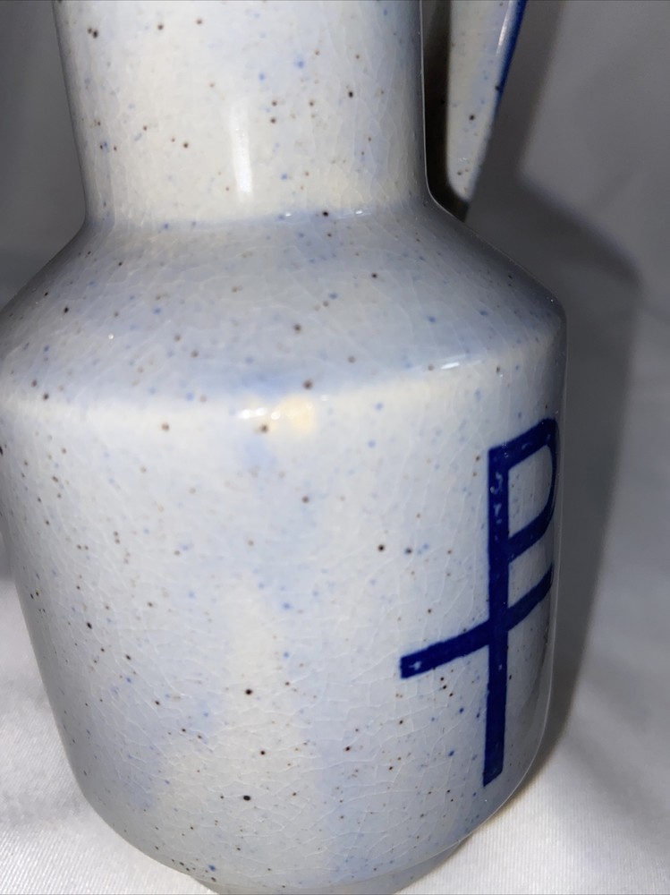 Pair Staurogram tau-rho Monogrammatic Cross Stoneware Communion Wine Decanters