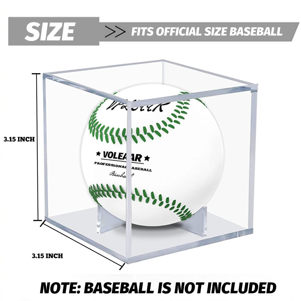 Baseball Display Case 4 Pack, UV Protected Acrylic Square Baseball Holder, Clear