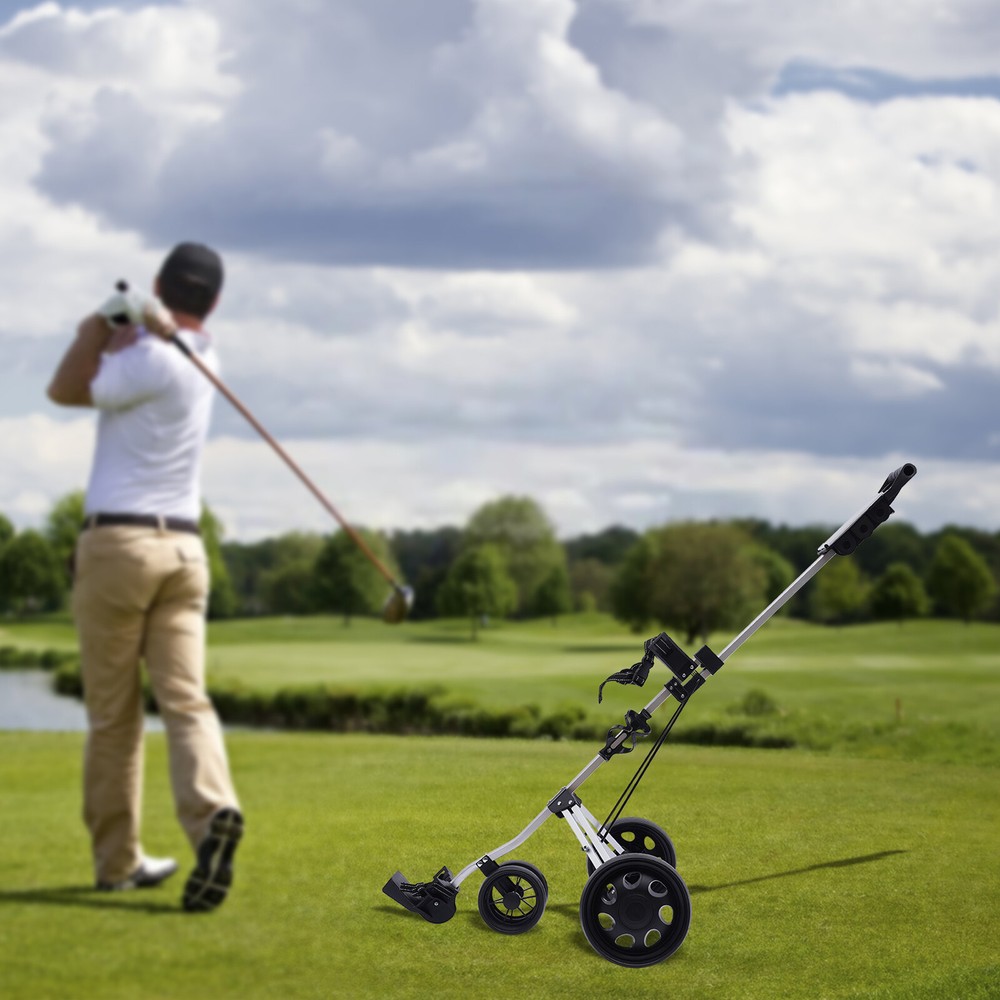 3-Wheel Golf Push Pull Cart Lightweight Folding Golf Walking Push Cart