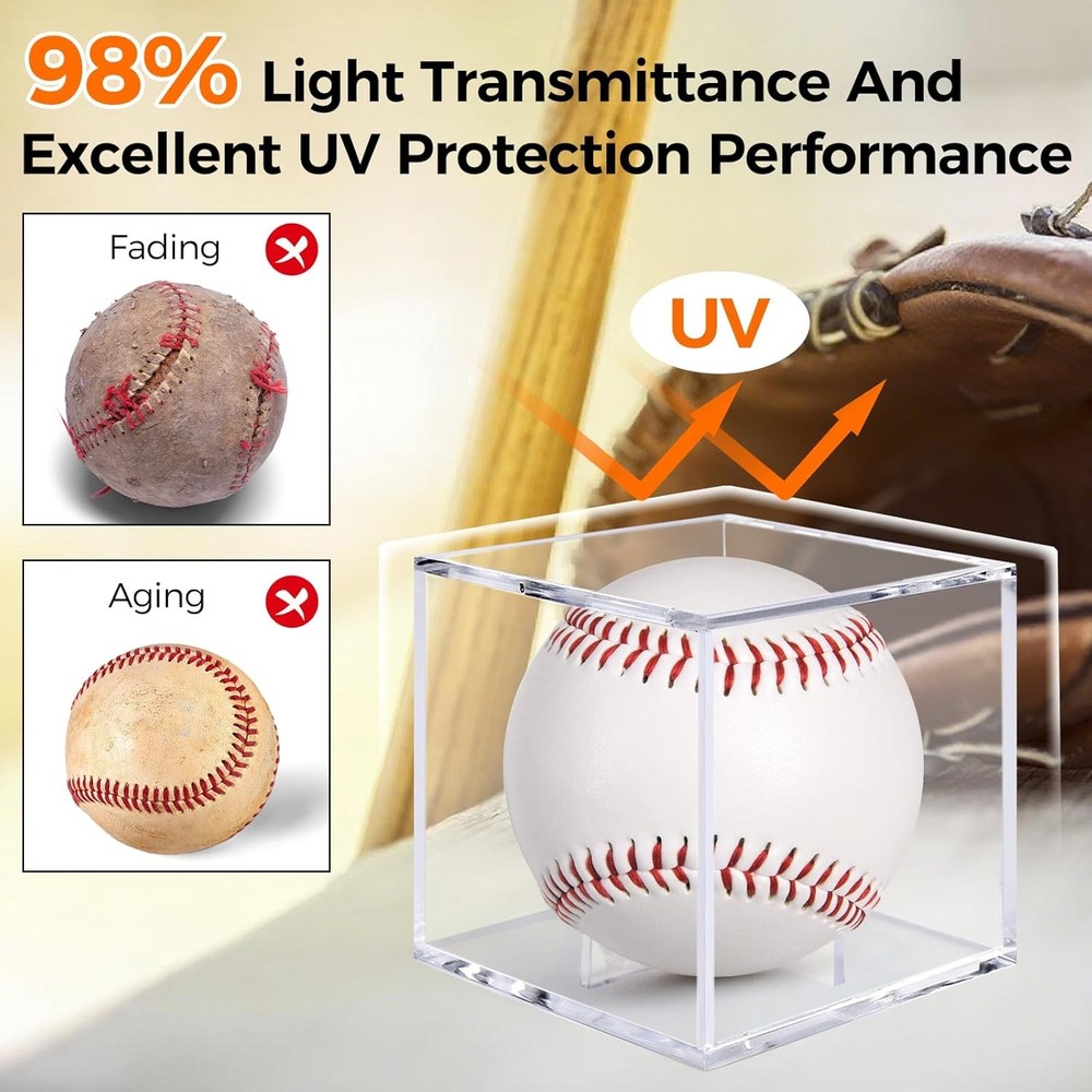 2 Pack Acrylic Baseball Display Case Memorabilia Ball Protector Cube Case