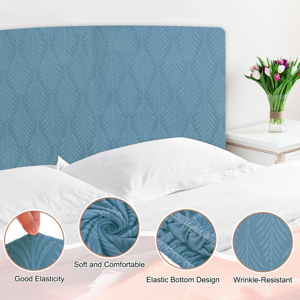 Bed Headboard Slipcover, 47" Jacquard Stretch Protector Covers, Blue
