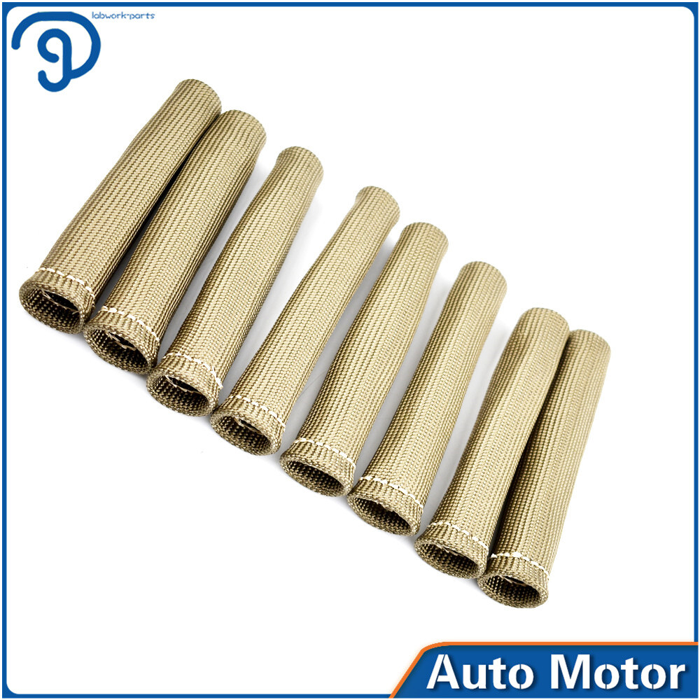 8x SPARK PLUG WIRE BOOTS HEAT SHIELD PROTECTOR SLEEVE SBC BBC 350 Titanium 1800°