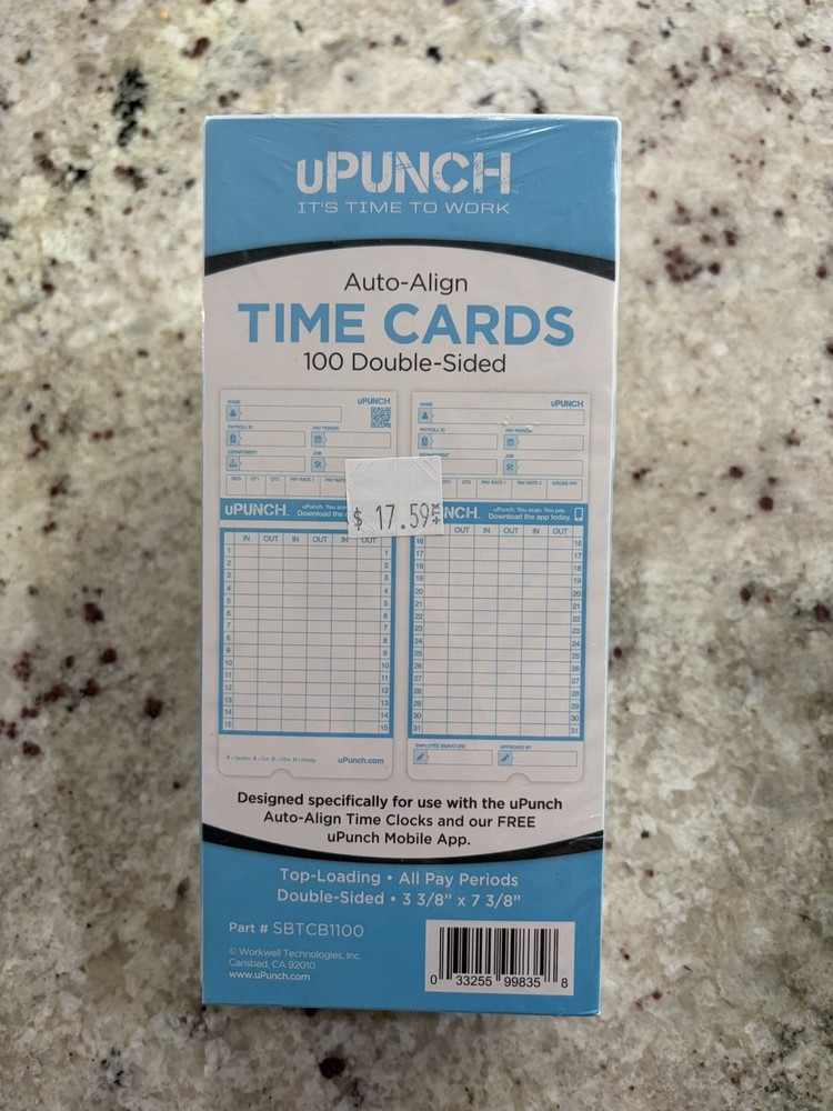 100 uPunch Time Cards SBTCB1100 Auto Align Double Sided