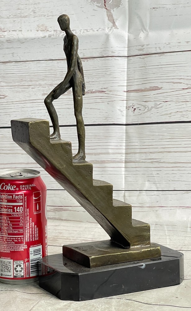 Signed Nick Mid Century Stair Climbing Bronze StatueHandcrafted Home Office