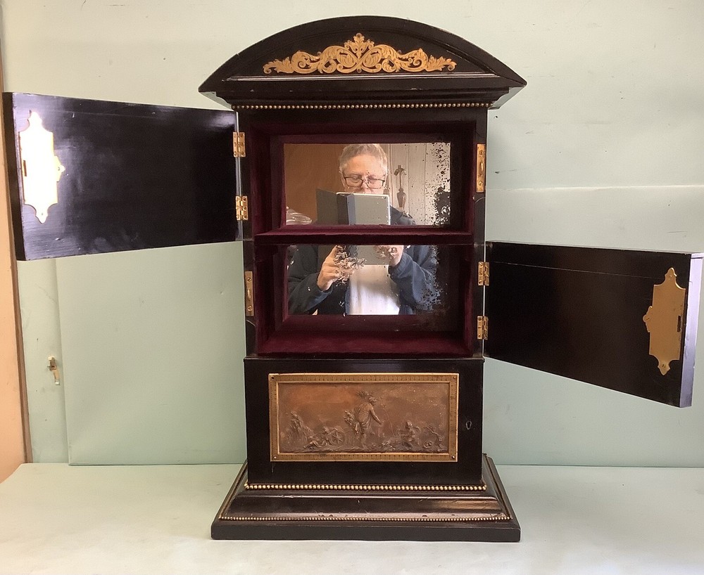 French Black Lacquer Table Top Cabinet 27.5”H