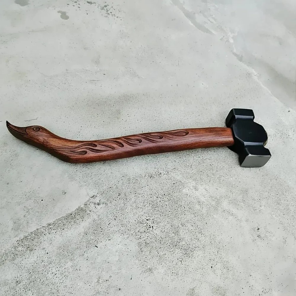 Hand Forged Engraved Iron Hammer with Duck Head Handle