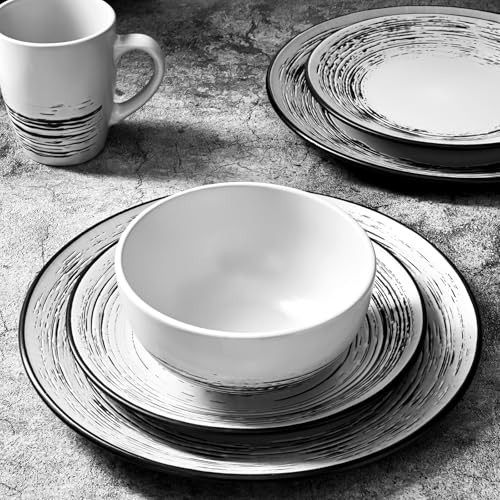 16 Pcs Stoneware Dinnerware Set for 4 - Chip Resistant, Microwave & Dishwasher S