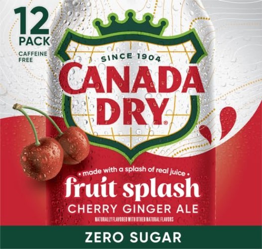 Zero Sugar Cherry Ginger Ale Fruit Splash Soda, 12 fl. oz. Cans, 12 Pack Pack...