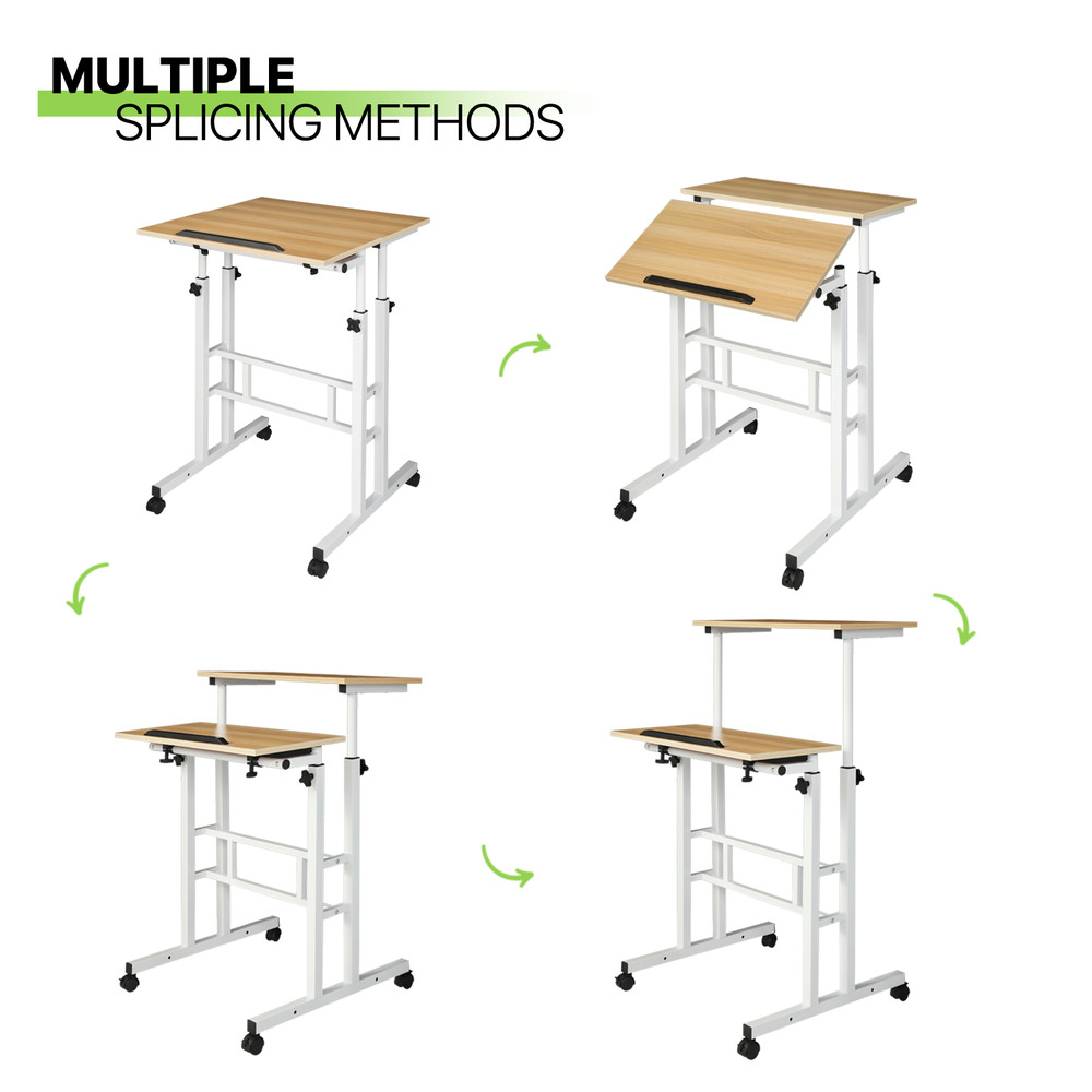 Rolling Laptop Desk Office Computer Table Adjustable Height Stand up Workstation