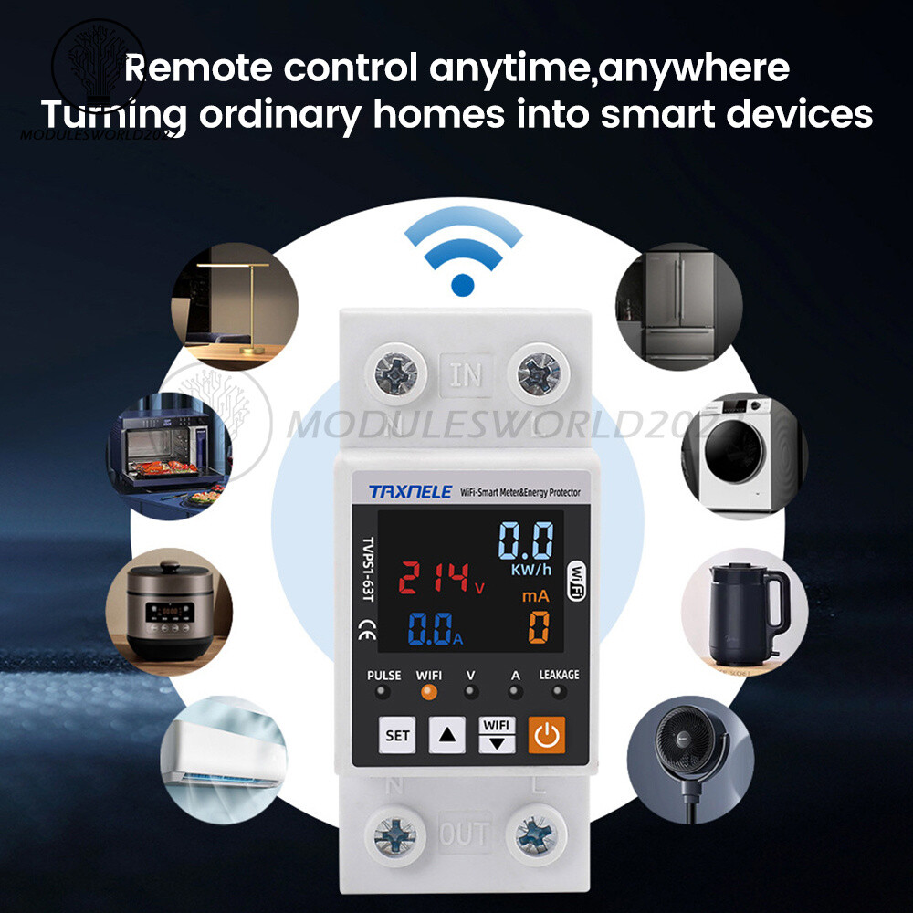 Tuya WIFI Smart Power Protector Overvoltage Leakage Protection Energy Meter