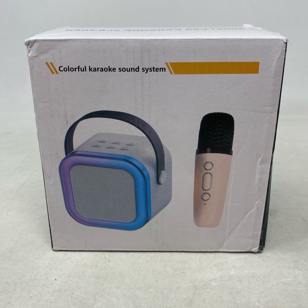 Mini Karaoke Machine with 2 Wireless Microphones - Beige Portable Bluetooth