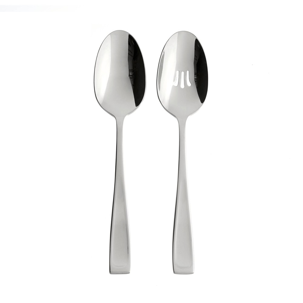 Modern Silverware Set with 2 Serving Spoons - Classic Stainless Design