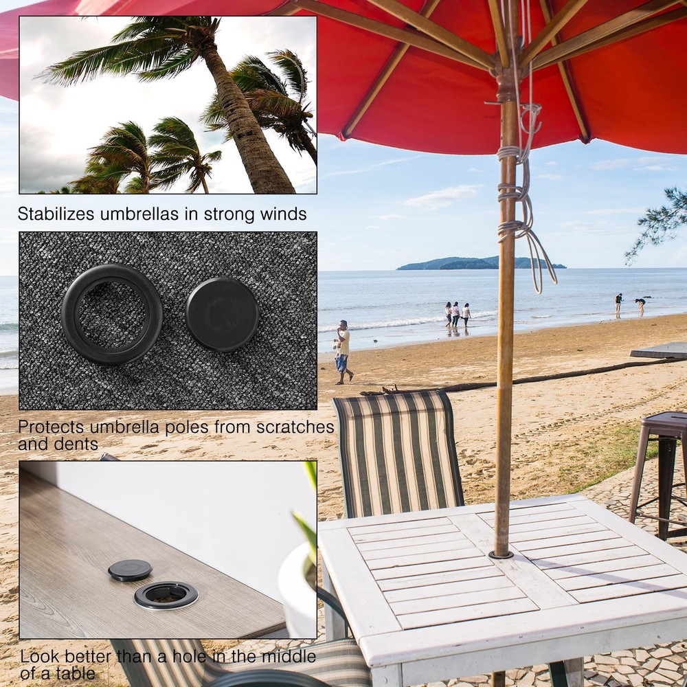 Bememo 2 Sets 2 Inch Patio Table Umbrella Hole Ring Plug and Cap 2 Set, black