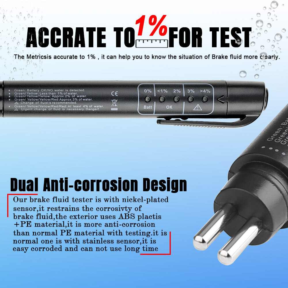 Brake Fluid Liquid Oil Tester Pen 5 LED Indicator Auto Testing Tool For DOT/DOT4