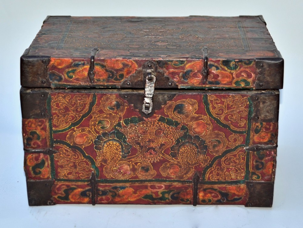 Antique Tibetan Leather Painted Trunk