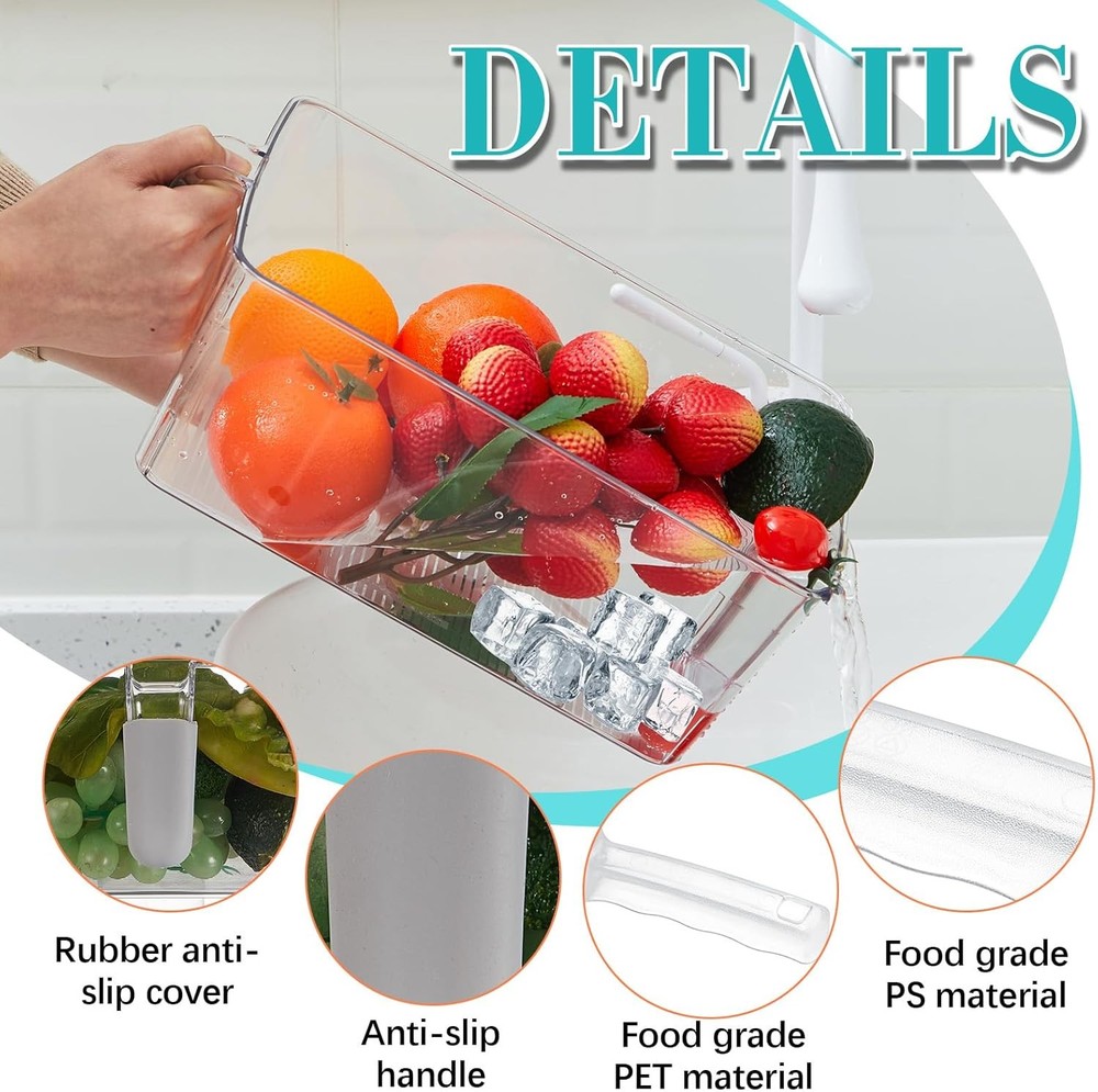 2 Set Ice Storage Bin & Flexible Scoop Set Plastic Freezer Bin W/ Pull out