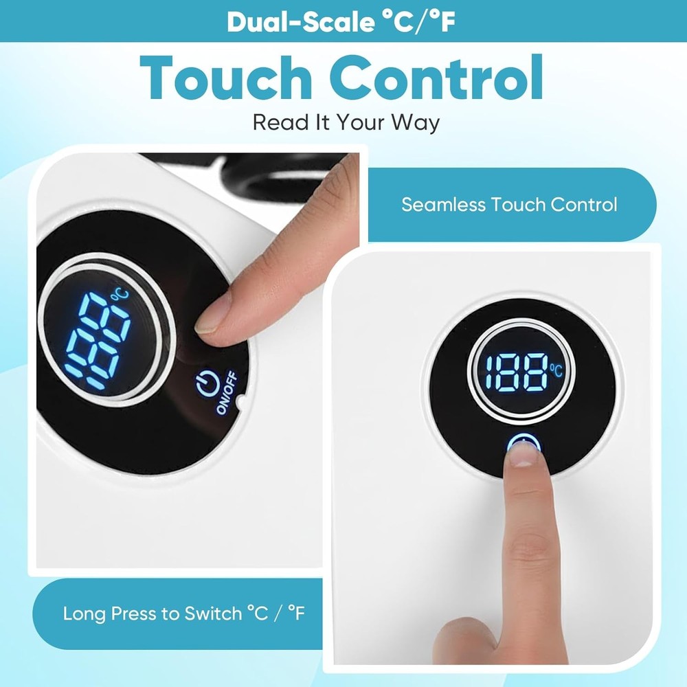 110V Tankless Electric Water Heater, 3000W Compact Under-Sink Heater, Adjustable