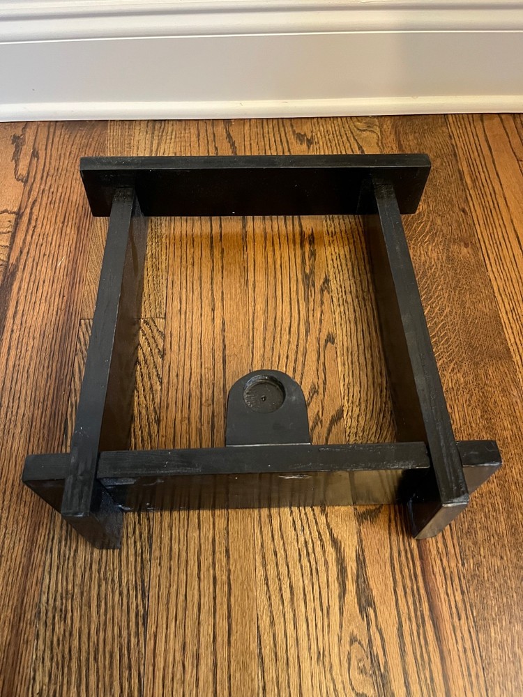 black low profile tilted speaker stand wood pair