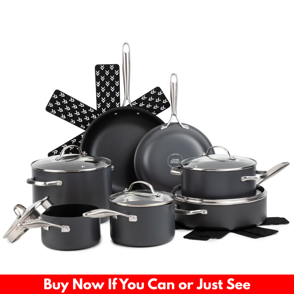 Thyme & Table 15-Piece Non-Stick Hard Anodized Cookware Set – Black