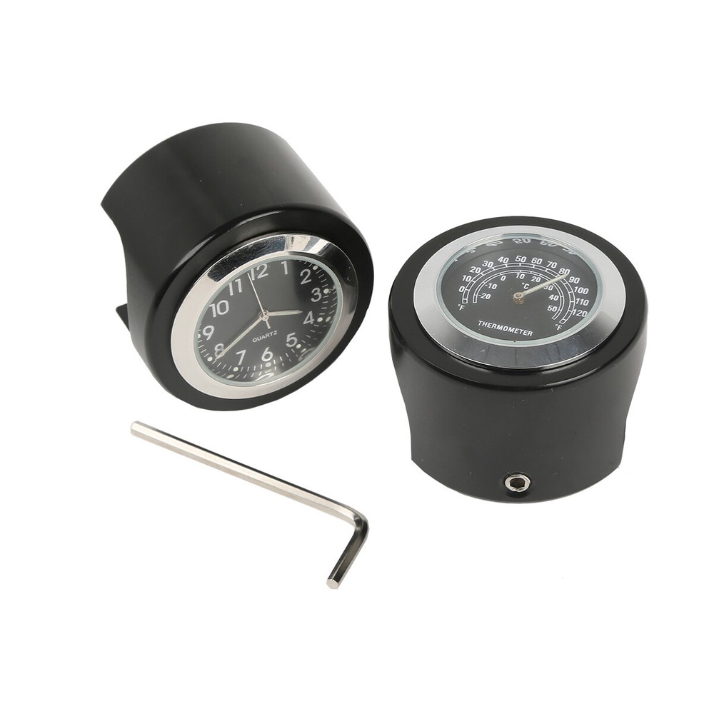 7/8" 1" Handlebar Black Dial Clock Temp Thermometer Universal Motorcycle