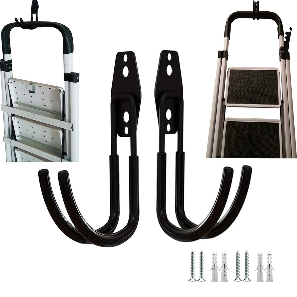 2Pcs Folding Step Stool Hanger, Telescoping Wall Mount Ladder Hooks for Home ...