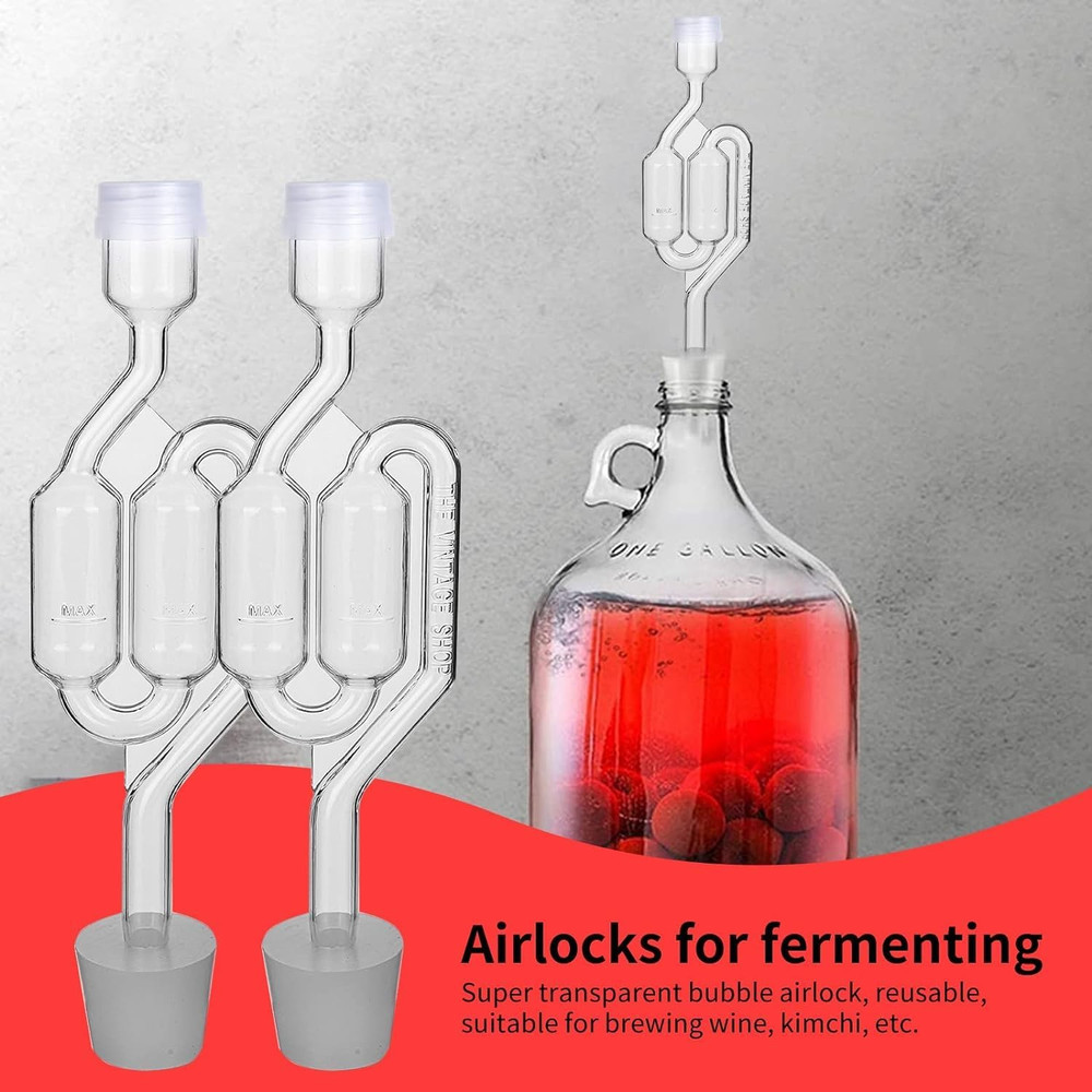 Bubble Airlock Set, 4 Airlocks for Fermenting, 4 Drilling #6 Stoppers and 8 Airl