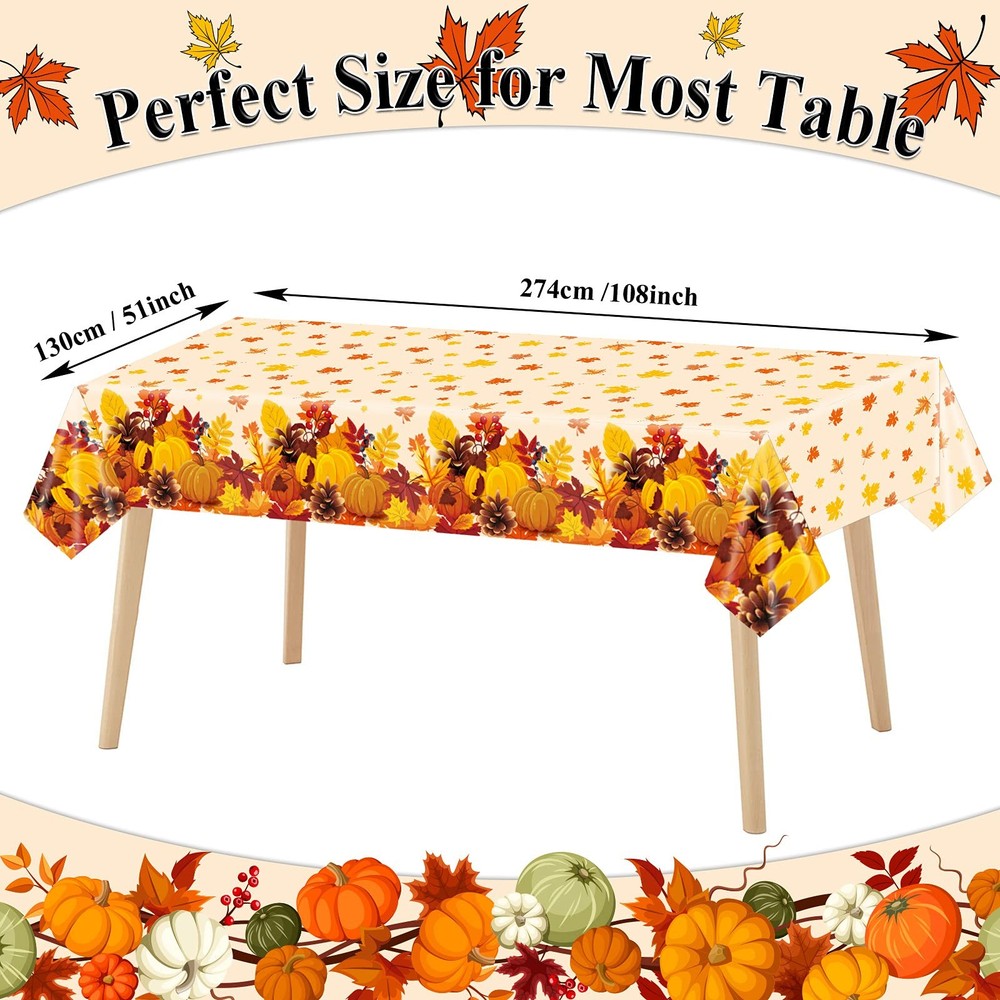 3 Pieces Fall Disposable Tablecloth Decoration Fall Theme Plastic Table Cover...