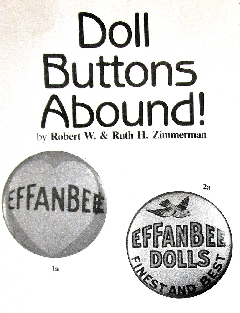 SHIRLEY TEMPLE, EFFANBEE, & OTHER BUTTONS & PINS -  1990 DOLL READER ARTICLE