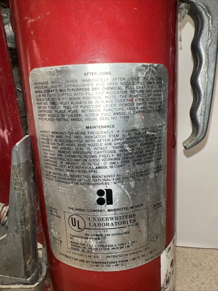 Ansul 10' Cartridge Type Red Fire Extinguisher. Class A B C UNTESTED Model A10E