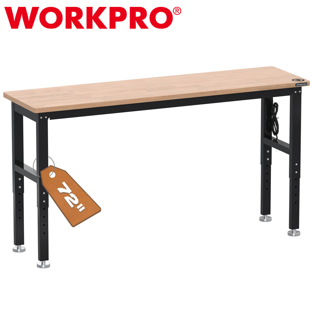 WORKPRO 72" Adjustable Workbench Garage Workbench with Power Outlet 3000LBS Load