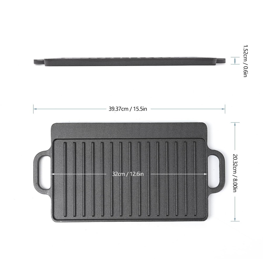HAWOK Cast Iron Reversible Grill Rectangular Griddle 12.6x8 inch… Fast Shi