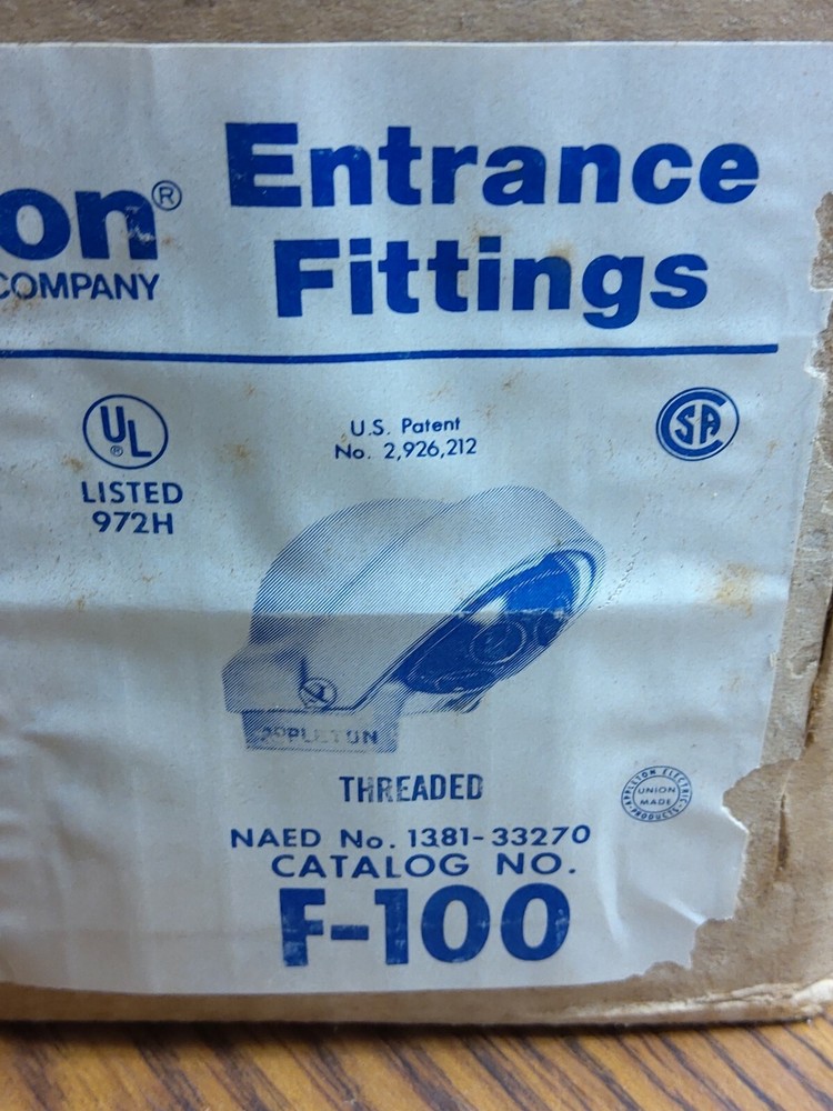 APPLETON F-100 ENTRANCE FITTING CAP 1" (NOS)