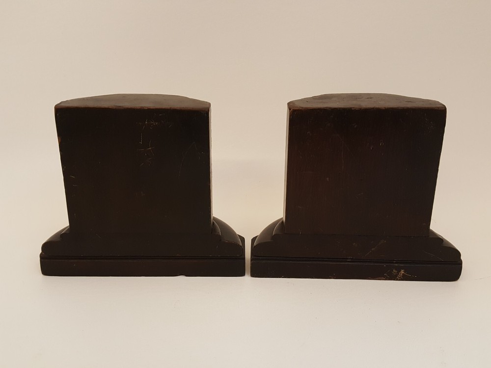 Vintage 40s walnut bookends pair colum columnar rook