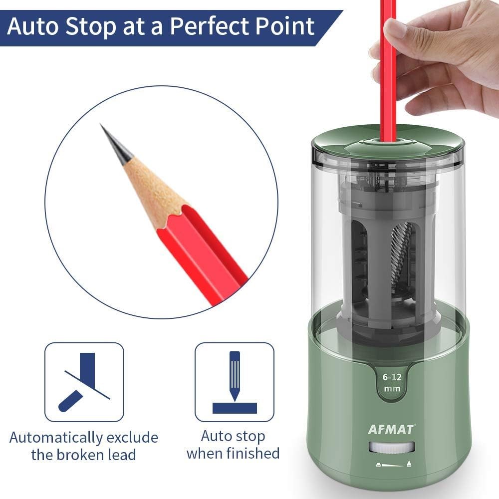 AFMAT Electric Pencil Sharpener, Auto Stop, Super Sharp & Fast, Green