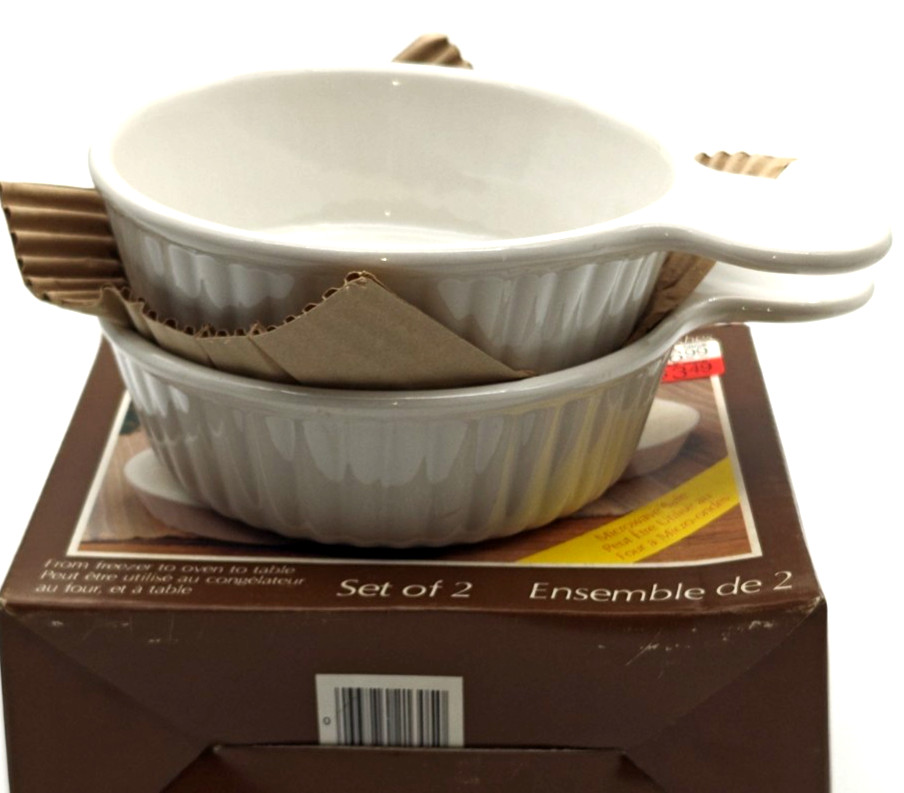 NOS 2 Sovereign White Oven Ware Personal Round Handled Dish