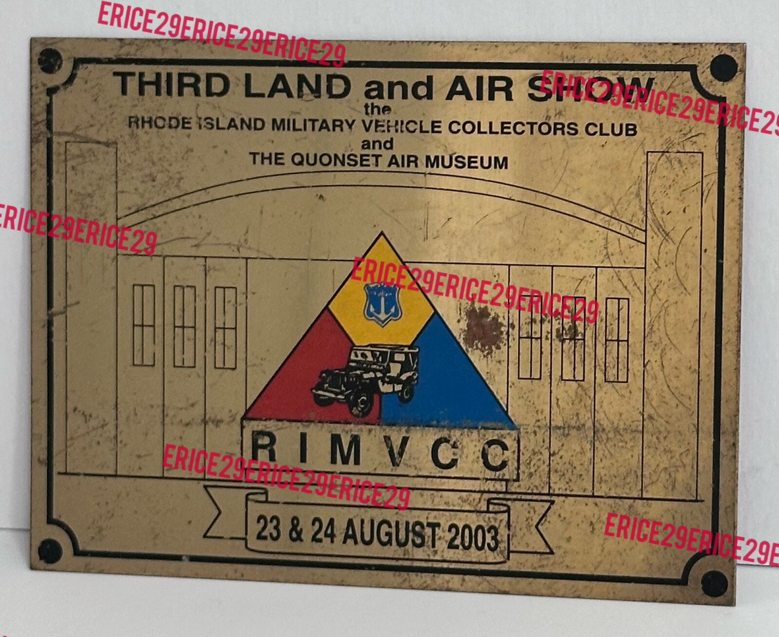 Third Land & Air Show Rhode Island Military Vehicle Collectors Club Brass Plaque