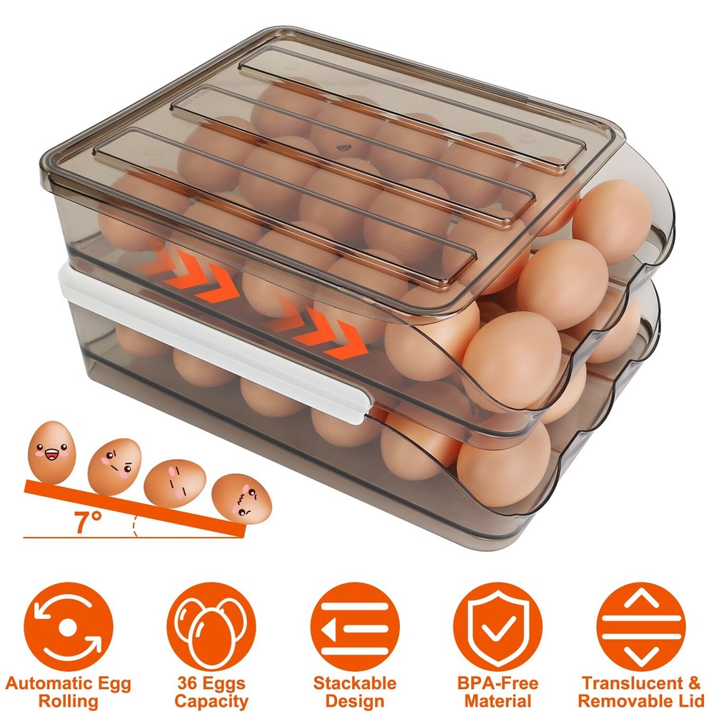 Auto Rolling Egg Holder Storage Box for Refrigerator Egg Tray Fridge Container